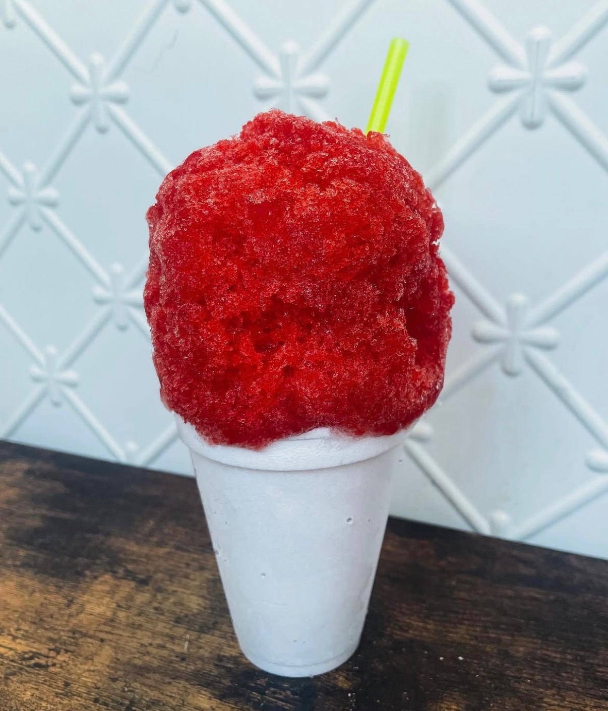 Snow Blitz signature shaved ice with red and blue syrup